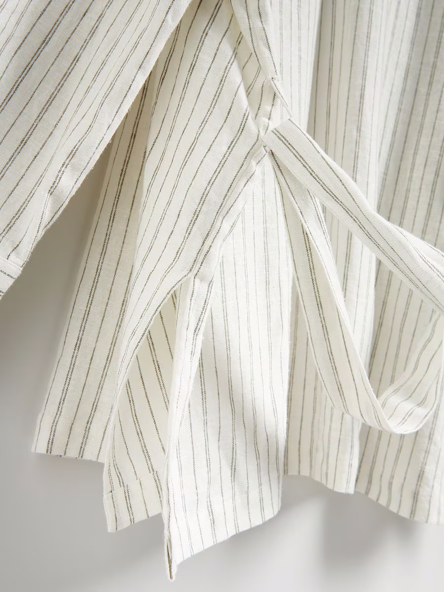 Linen Striped Belted Oversize Blazer