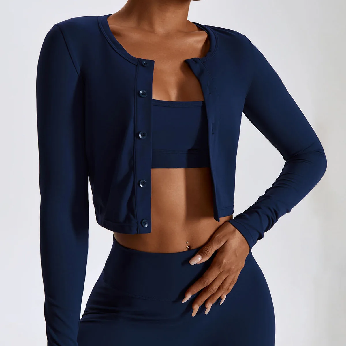 Button Long Sleeve Slim Tight Coat Quick Drying Sportwear Fitness Top