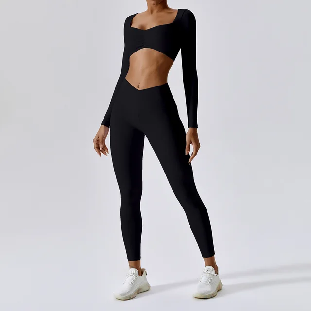 2Piece Gym Yoga Set  Long Sleeve Fitness Bra Sports Leggings Tracksuits-Zieline