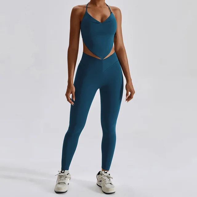 2Pcs Workout Crop Top High Waist Leggings Shorts Fitness Gym Wear Knitted Sport Suits Sportswear