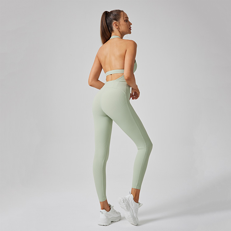 Eco-friendly Recycled Fabric  Backless Tight Rib Workout Aerial Yoga One-Piece Yoga Jumpsuit