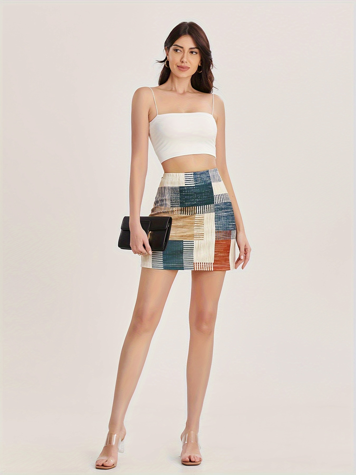High Waist Printed Geometric Pattern, Elegant Slint skirt For Every Day, Clothes For Women-Zieline