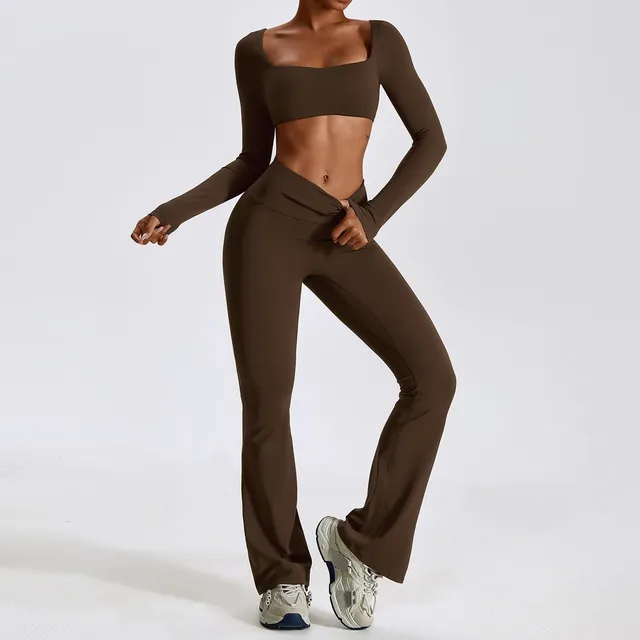 Workout Sportswear Gym Clothing Fitness Long Sleeve Crop Top High Waist Leggings Sports Set