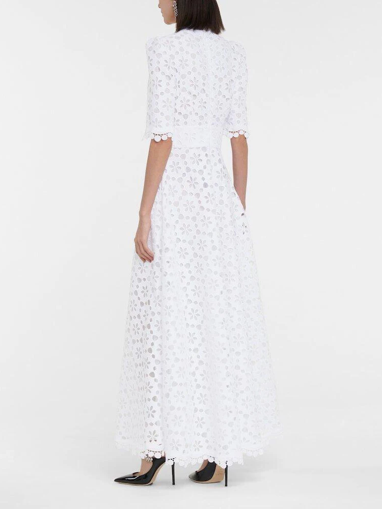 V Neck Half Sleeve High Waist Solid Temperament Slimming A Line Dress-Zieline