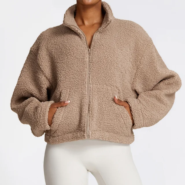 Fleece Fitness Exercise Thick Fleece Coat Gym Crop Tops Activewear  Jacket