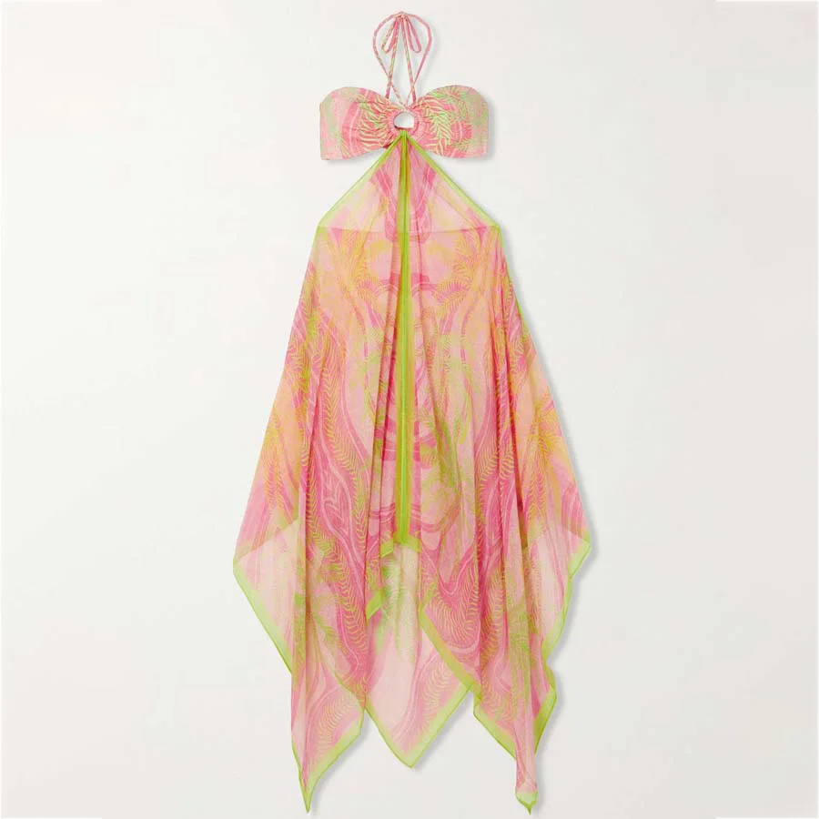  Halter Neck Geometric Print Bikini Cover Up Set Women's Swimsuit