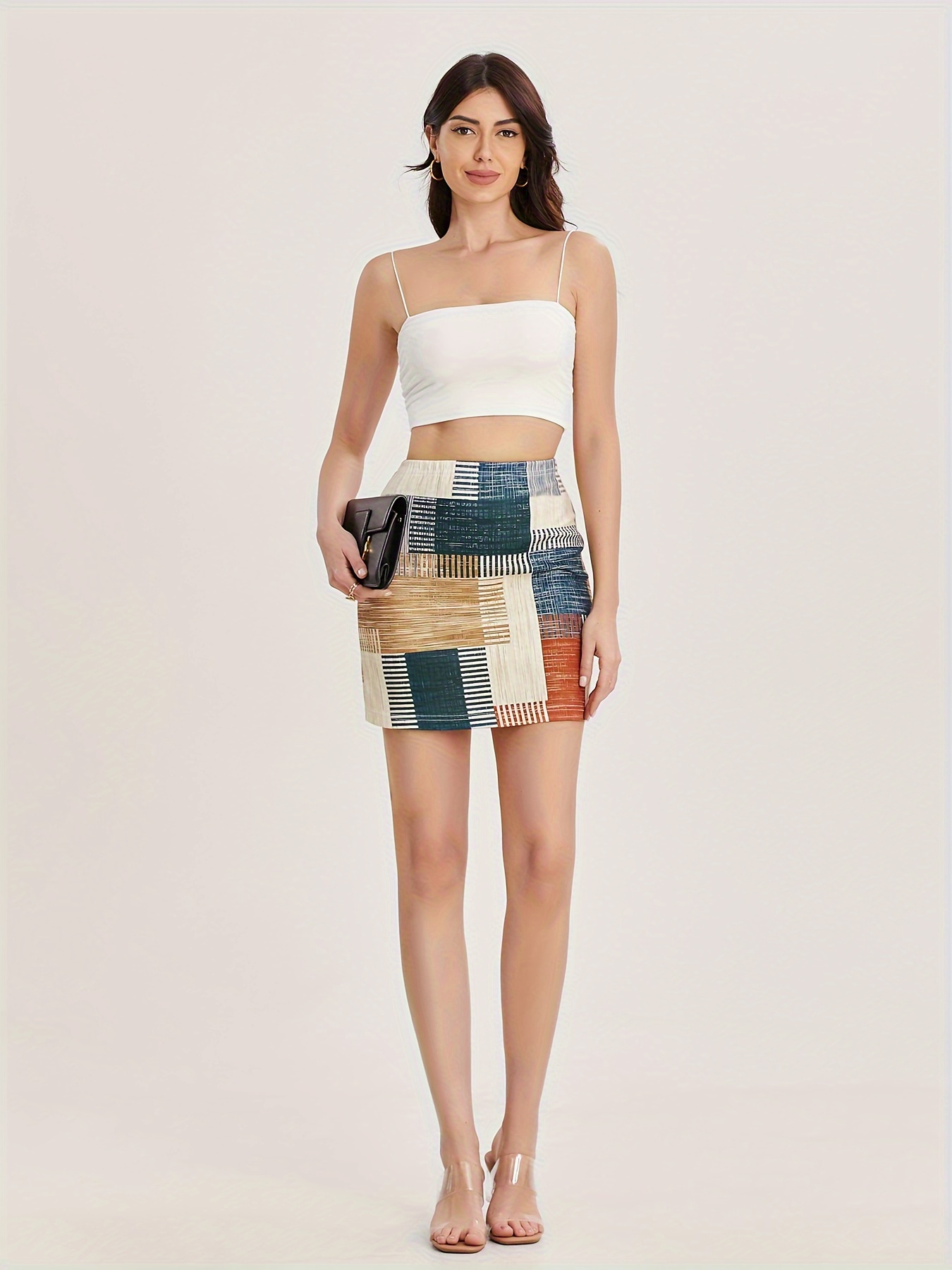 High Waist Printed Geometric Pattern, Elegant Slint skirt For Every Day, Clothes For Women-Zieline