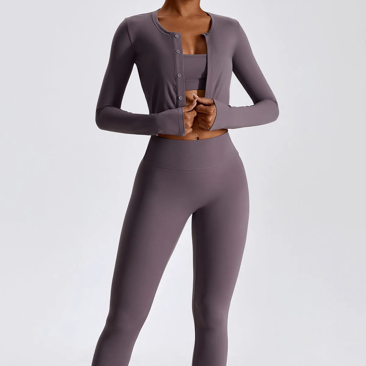 Button Long Sleeve Slim Tight Coat Quick Drying Sportwear Fitness Top