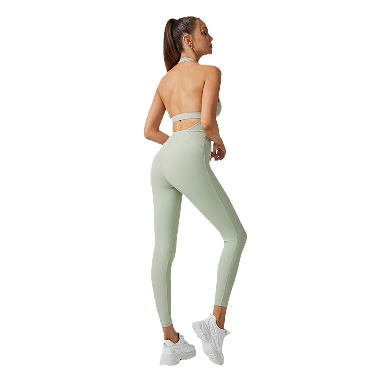 Eco-friendly Recycled Fabric  Backless Tight Rib Workout Aerial Yoga One-Piece Yoga Jumpsuit