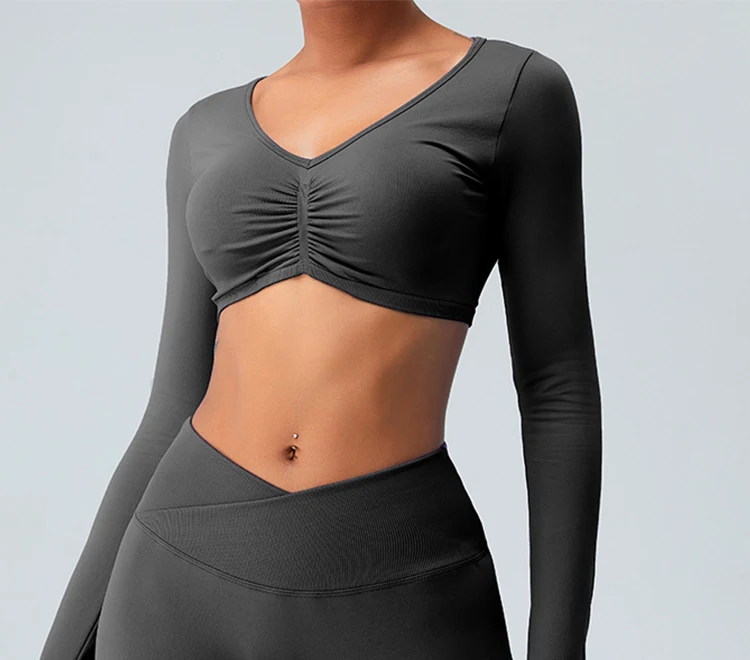 Sexy Long Sleeve Yoga Breathable Quick Dry Sportswear Workou Fitness Crop Top -Zieline