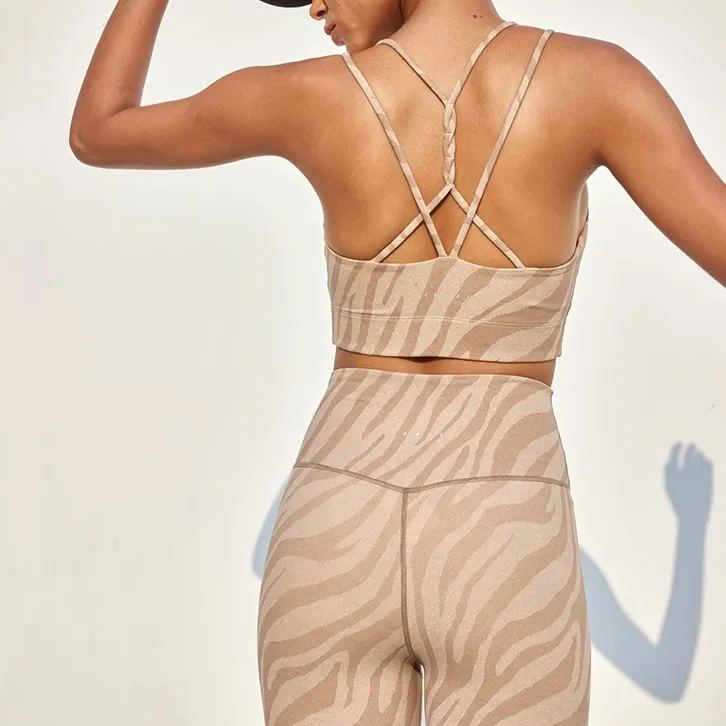 New Zebra Print Beautiful Back Yoga Fitness Sports Underwear And Tights Set