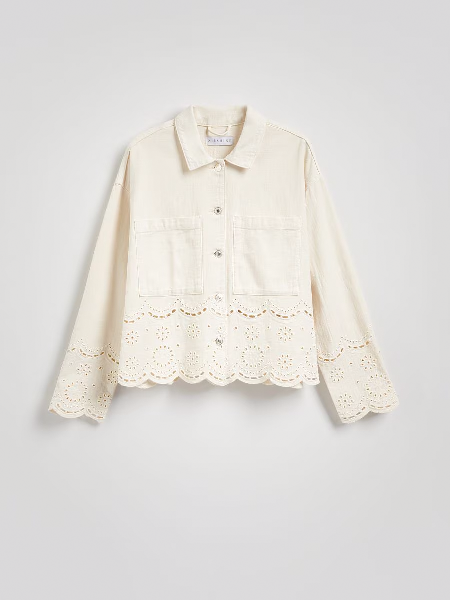 Embroidered Hem Lapel Cropped Jacket