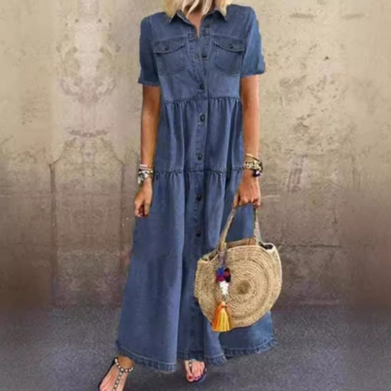 Casual Collared Short Sleeve Midi Dress