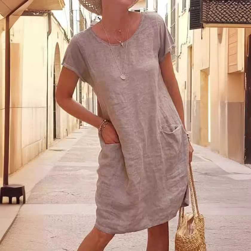 Blue Linen Shift Dress Summer Maxi Dresses Plus Size Linen Clothing ( Limited Stock)
