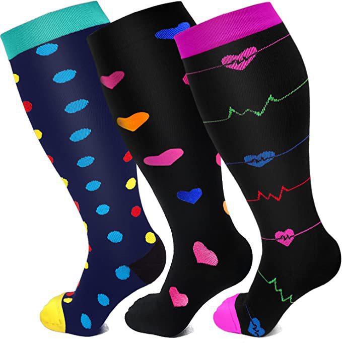 2XL-4XL Plus Size Bright Stripe Compression Socks(3 Pairs)
