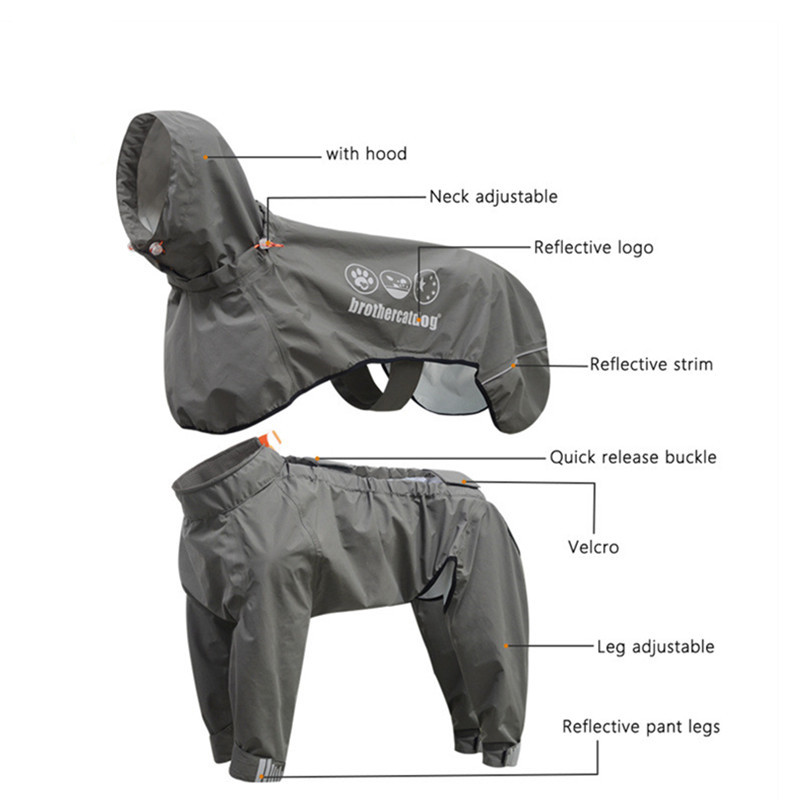 Fully Wrapped Reflective Dog Raincoat With Legs And Hood