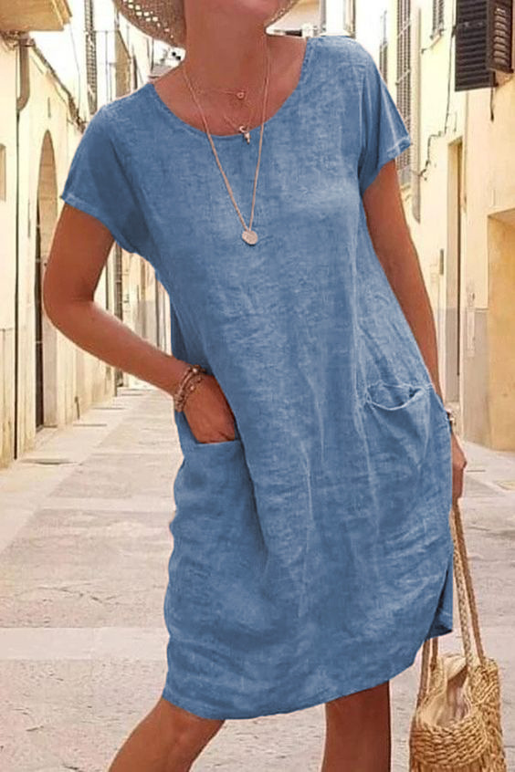 Blue Linen Shift Dress Summer Maxi Dresses Plus Size Linen Clothing ( Limited Stock)