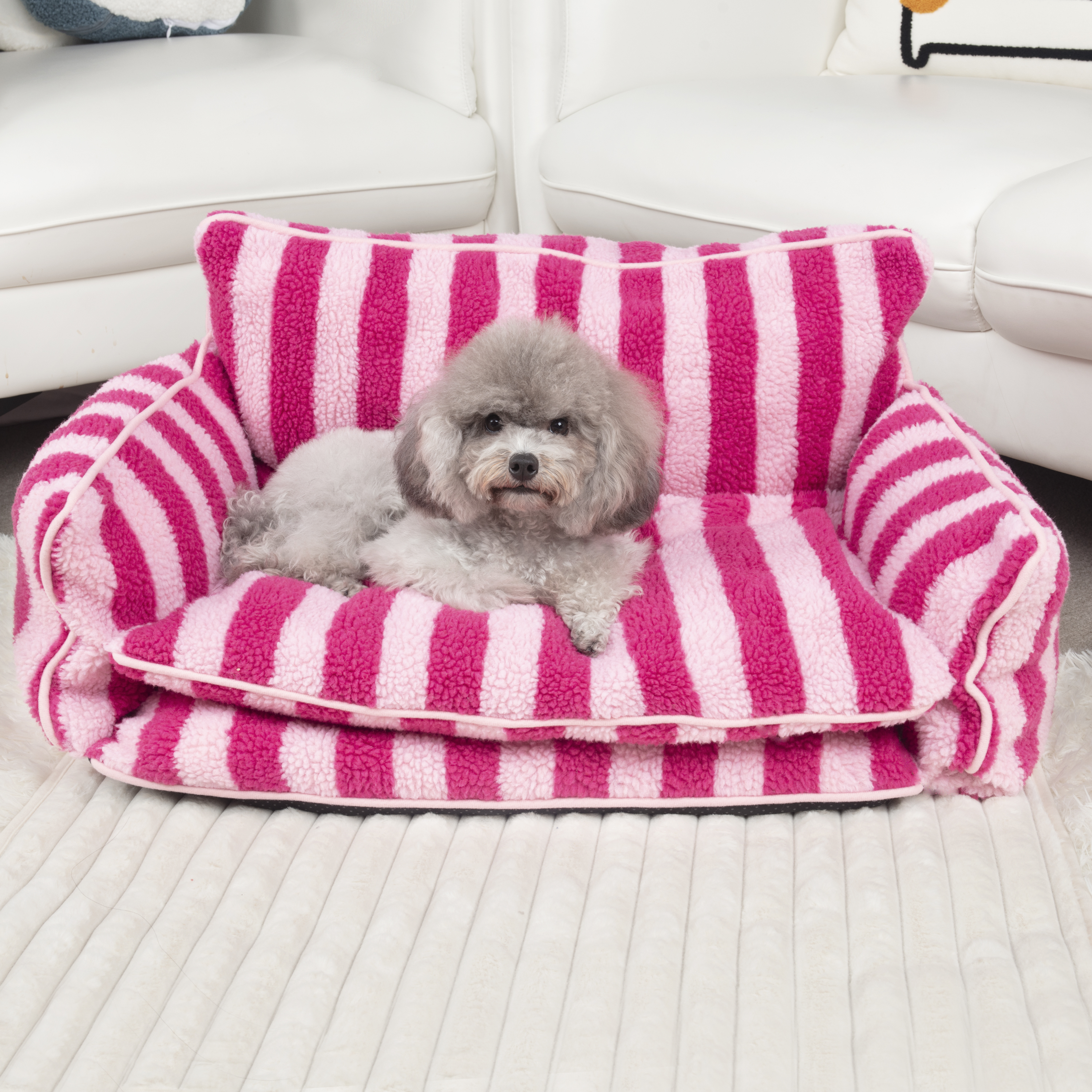 Trendy Striped Faux Lambswool Double Layer Dog & Cat Sofa Bed 