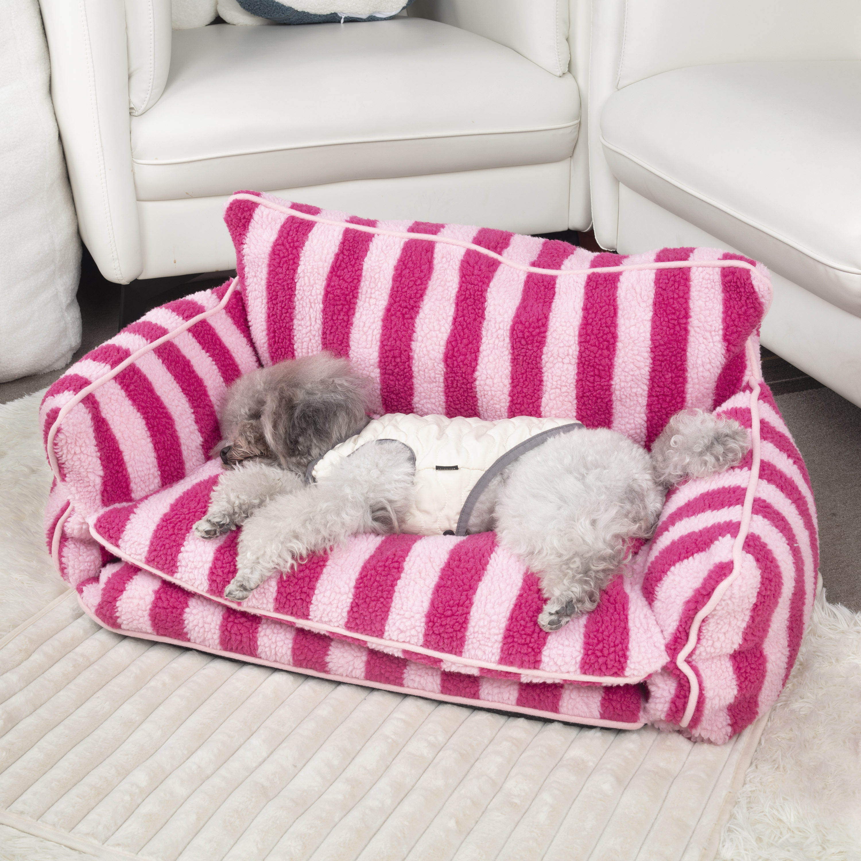 Trendy Striped Faux Lambswool Double Layer Dog & Cat Sofa Bed 