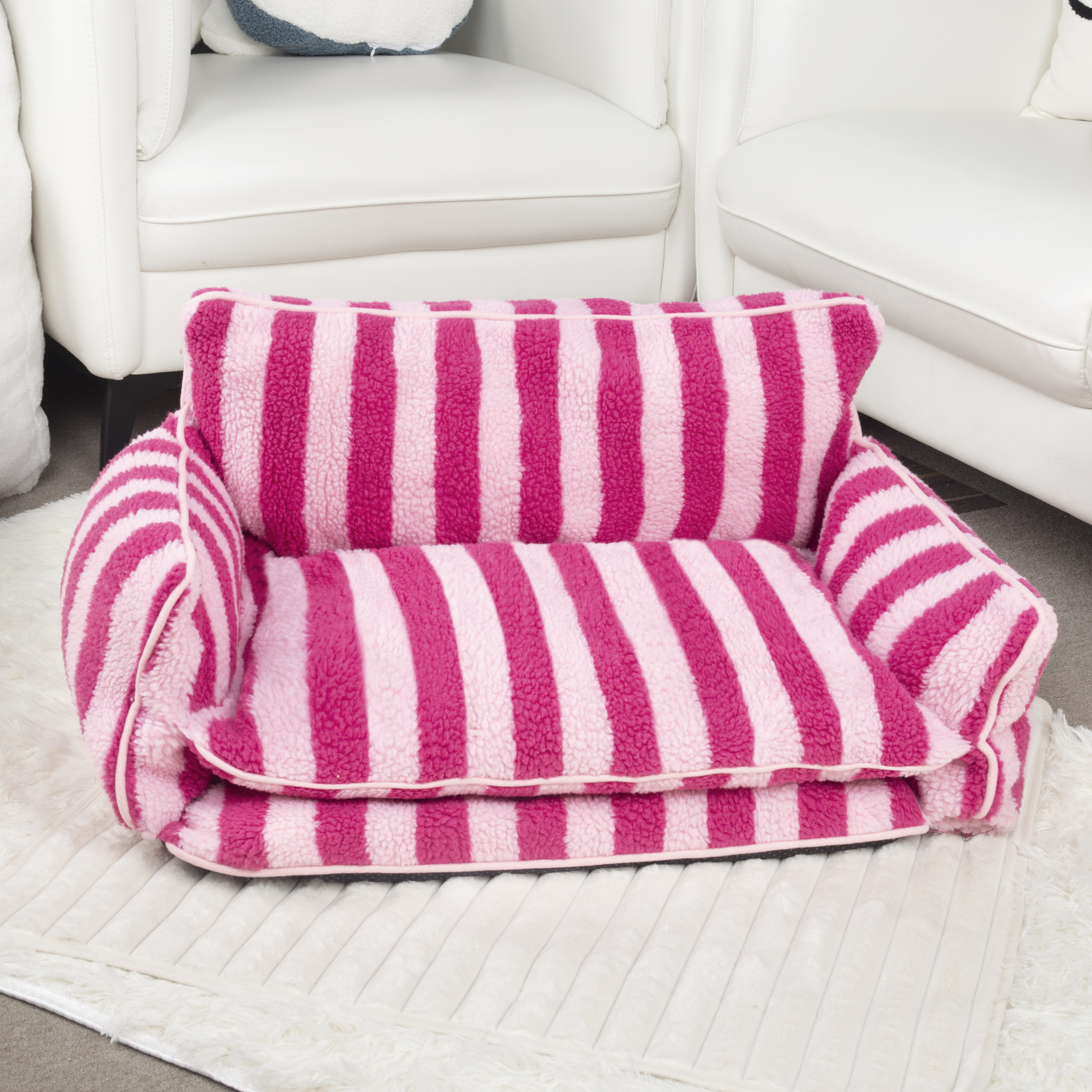 Trendy Striped Faux Lambswool Double Layer Dog & Cat Sofa Bed 