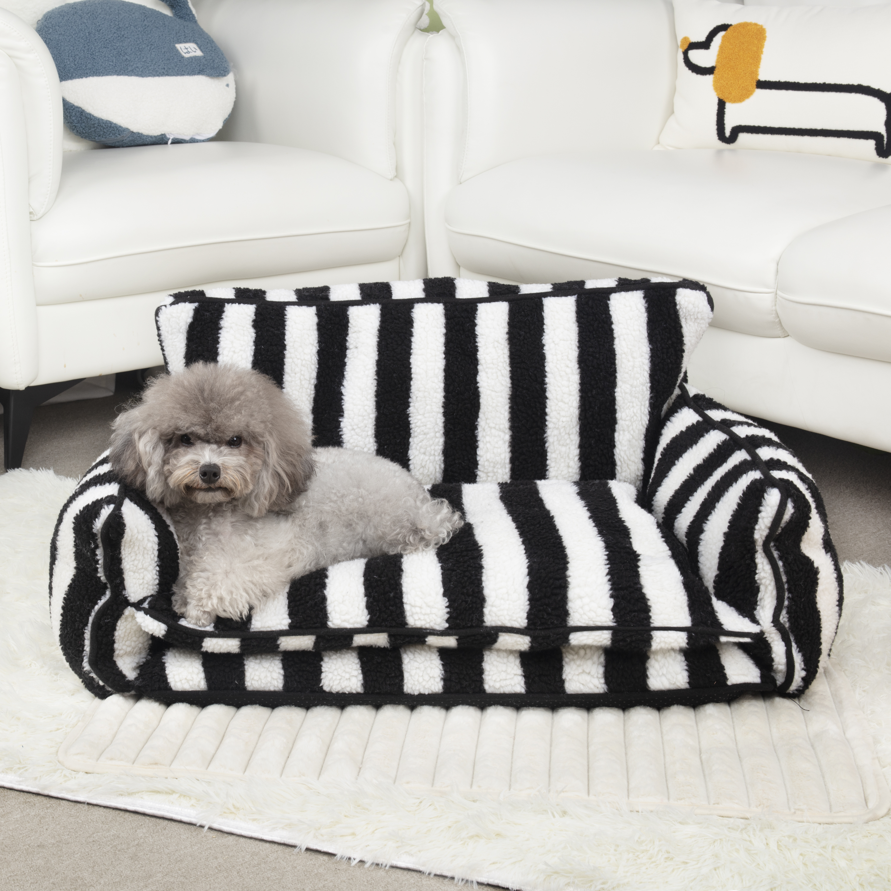 Trendy Striped Faux Lambswool Double Layer Dog & Cat Sofa Bed 