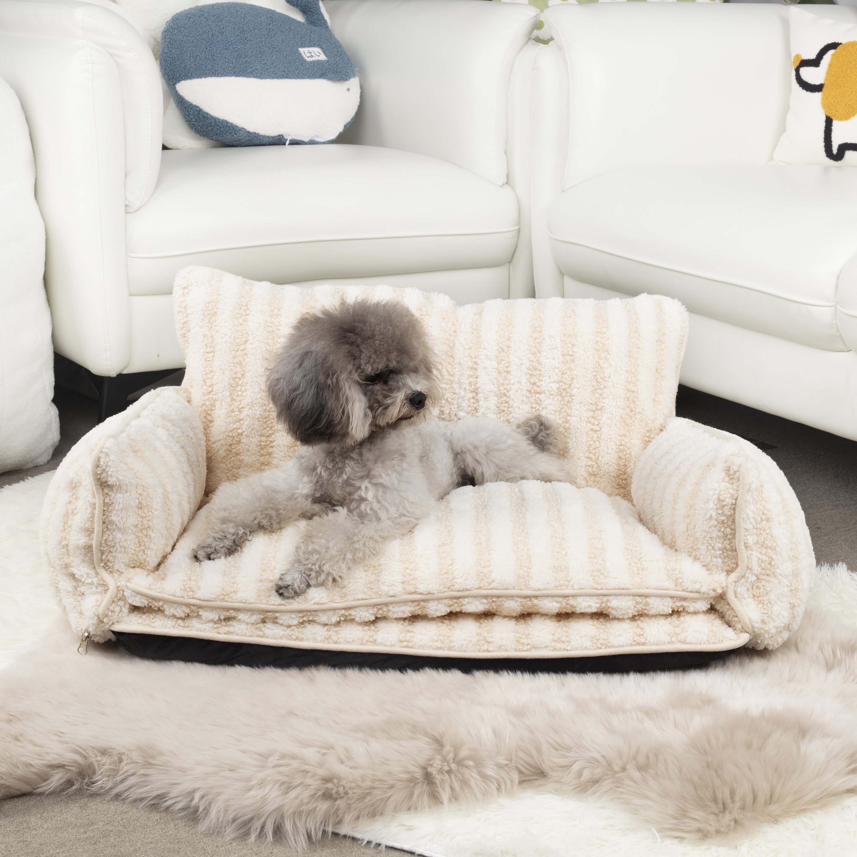 Trendy Striped Faux Lambswool Double Layer Dog & Cat Sofa Bed 