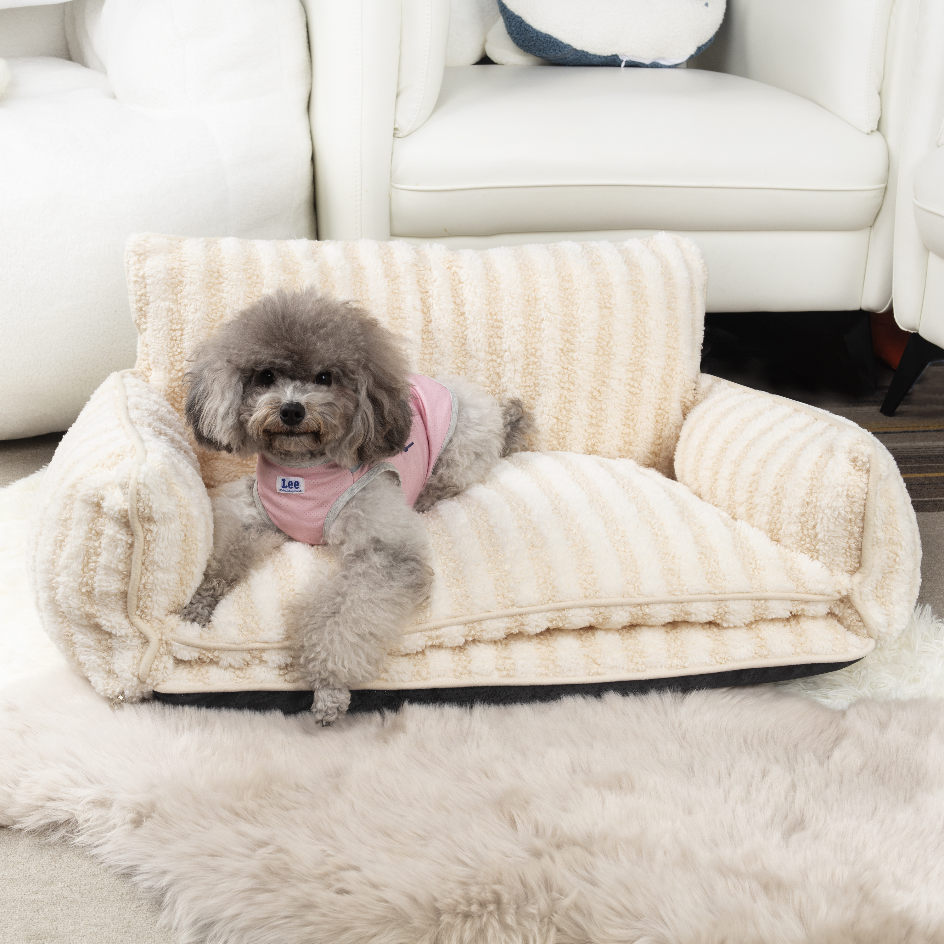 Trendy Striped Faux Lambswool Double Layer Dog & Cat Sofa Bed