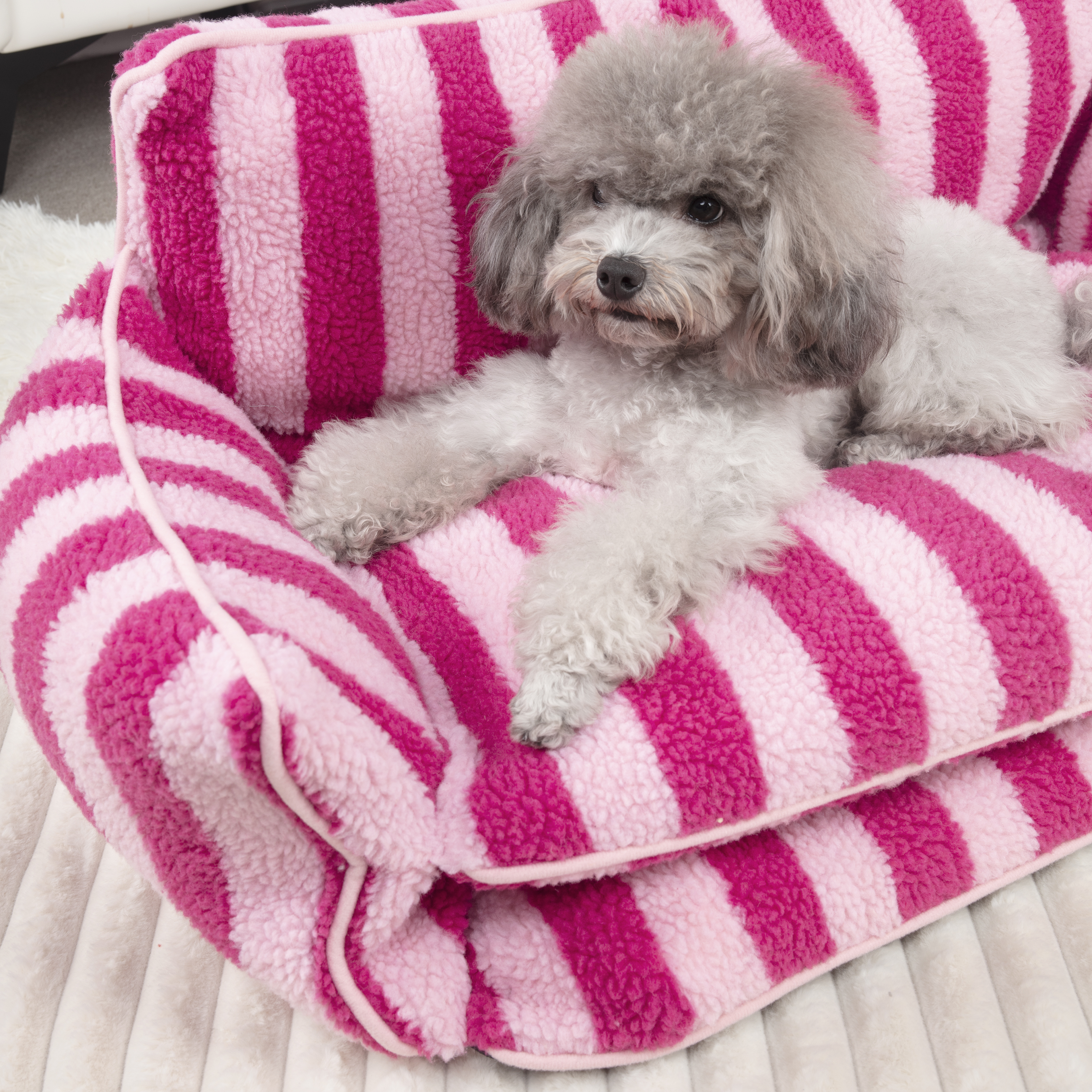Trendy Striped Faux Lambswool Double Layer Dog & Cat Sofa Bed 