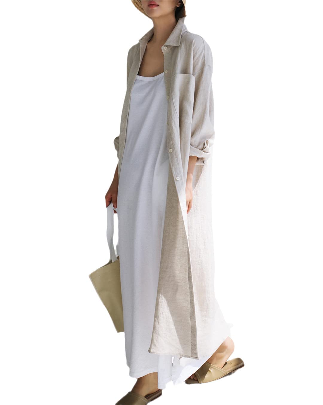  Women's Shirt Dress - Lightweight Linen Blend - Button-Down - Long Sleeve - Relaxed Fit 🔥