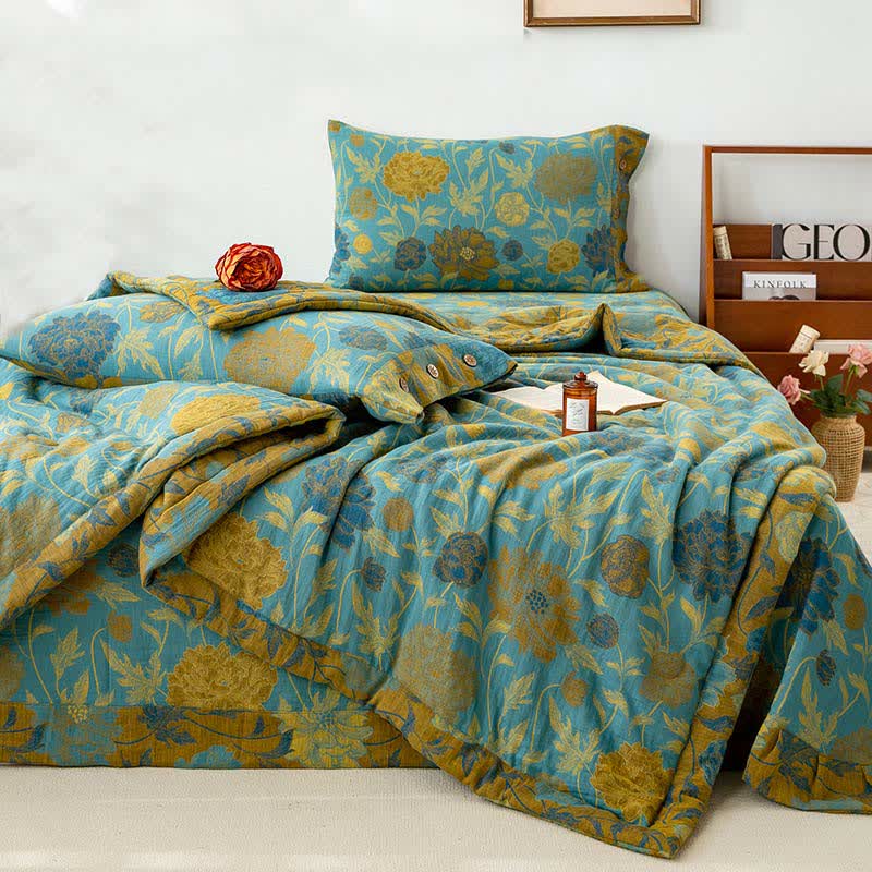 Luxurious Floral Jacquard Cotton Double-layer Summer Quilt