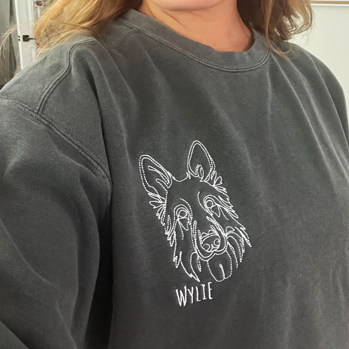 Custom Embroidered Outline Dog Sweatshirt Using Your Photo with Dog Name