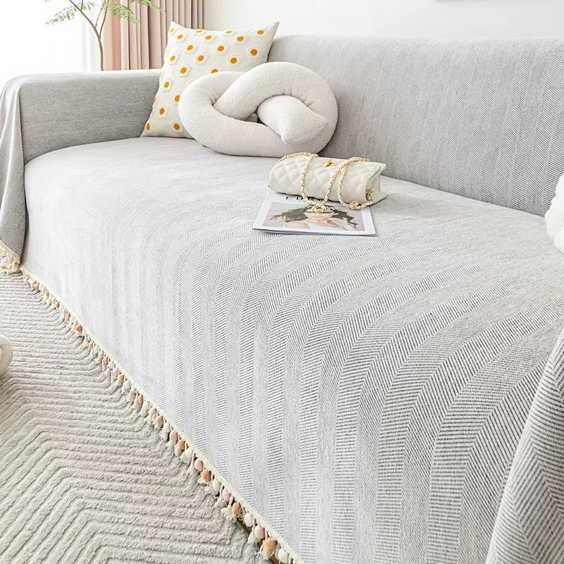 Pet Friendly Herringbone Tassel Luxe Sofa/Couch Cover