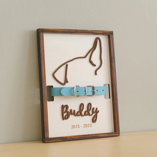 Custom Dog Collar Memorial Frame - Personzlized Dog Ear Frame Art