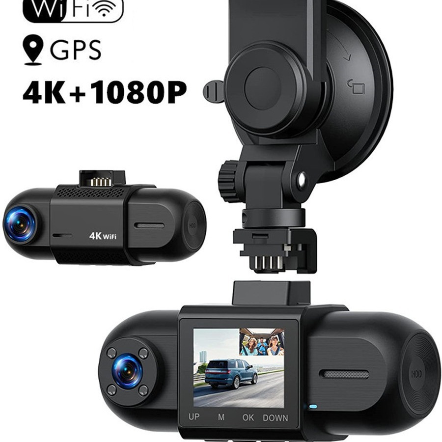 Cross-border 4K driving recorder double recording WiFi interconnection GPS positioning parking monitoring gravity sensing loop recording
