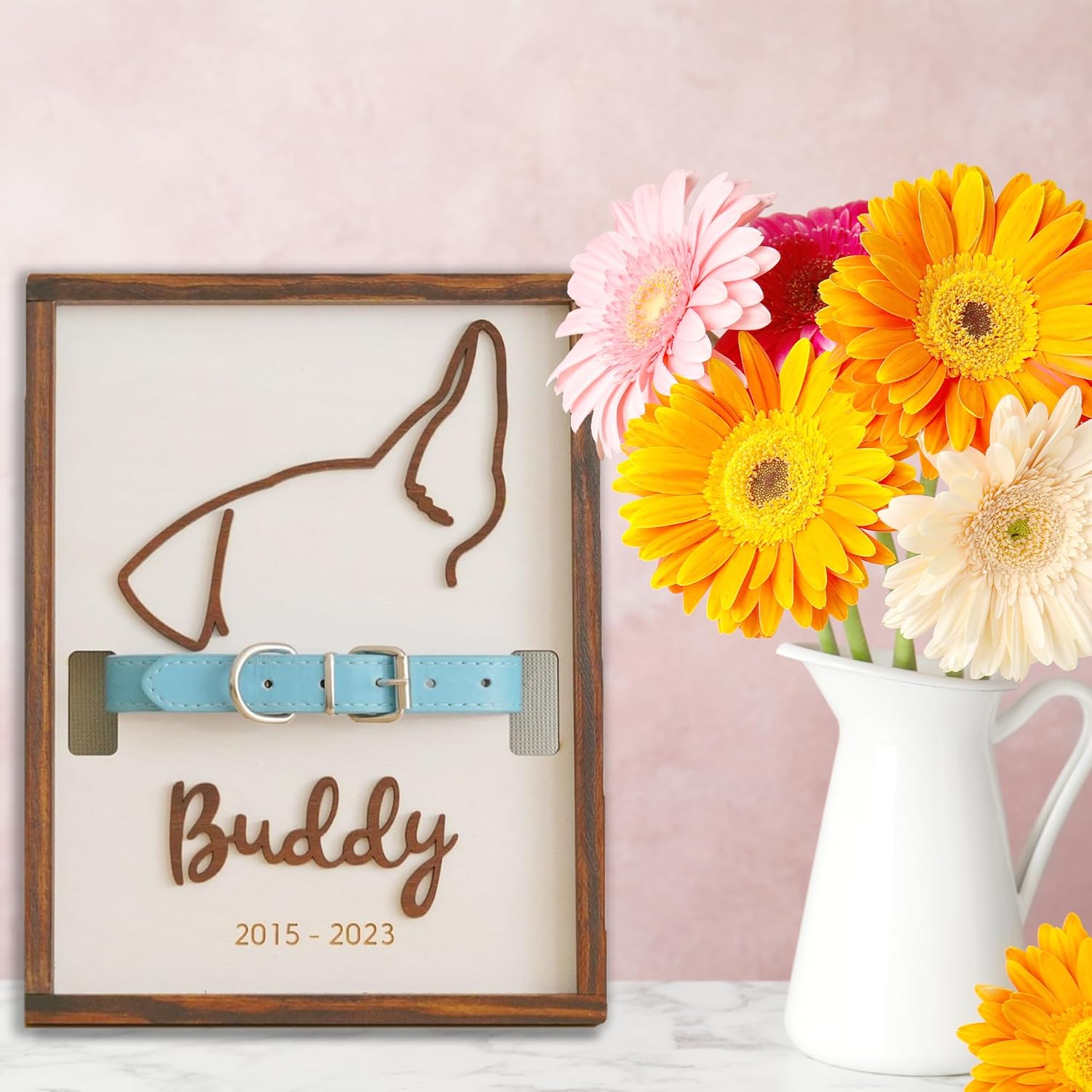 Custom Dog Collar Memorial Frame - Personzlized Dog Ear Frame Art