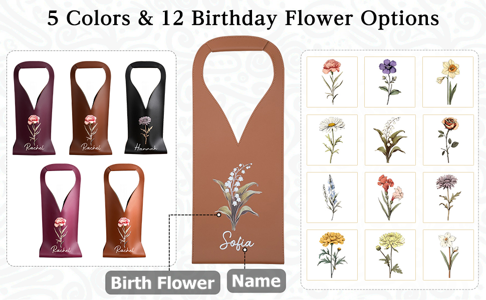 Personalized Wine Bags Leather - 5 Color Options Wine Bottle Carrier Bag with Name for Birthday Picnic Party Father's Day and Party Gift