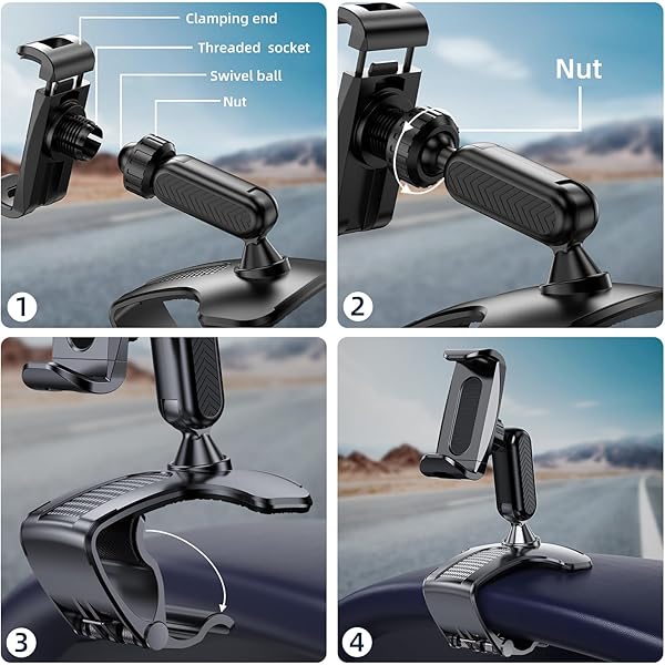 Car Phone Holder Mount for Dashboard 360 Degree Rotation Multifunctional Cell Phone Clip Design Phone Mount Compatible with 4-7 inch Smartphones (Black)