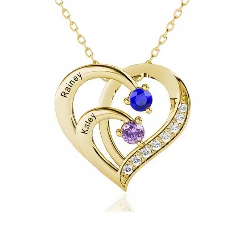 Personalised 1-6 Name Heart Necklace With Birthstone