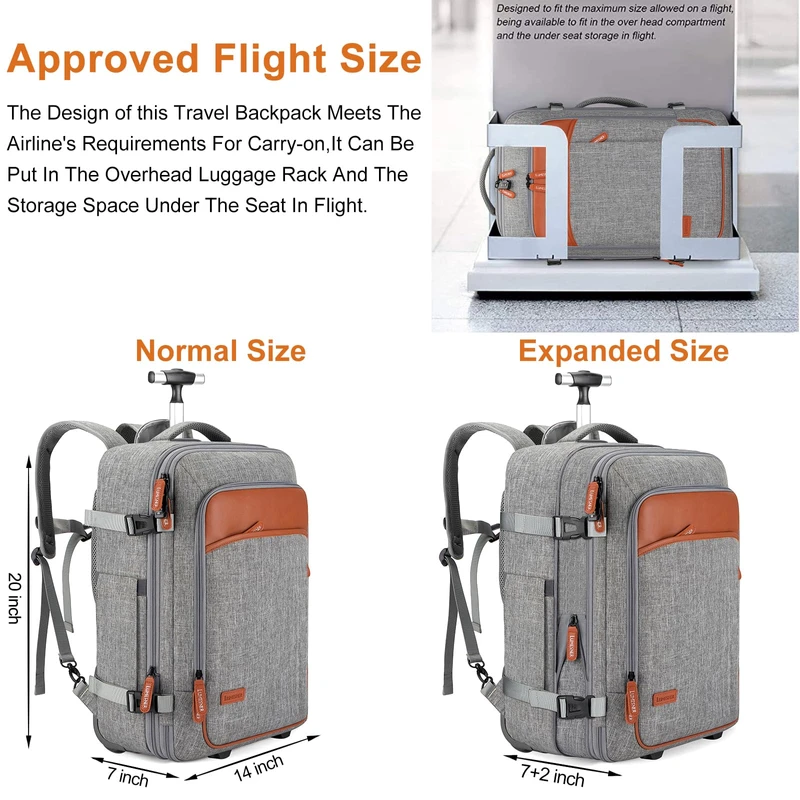 Rolling Backpack for Women Men,Travel Backpack with Wheels, Carry on Backpack with 4 Packing Cubes