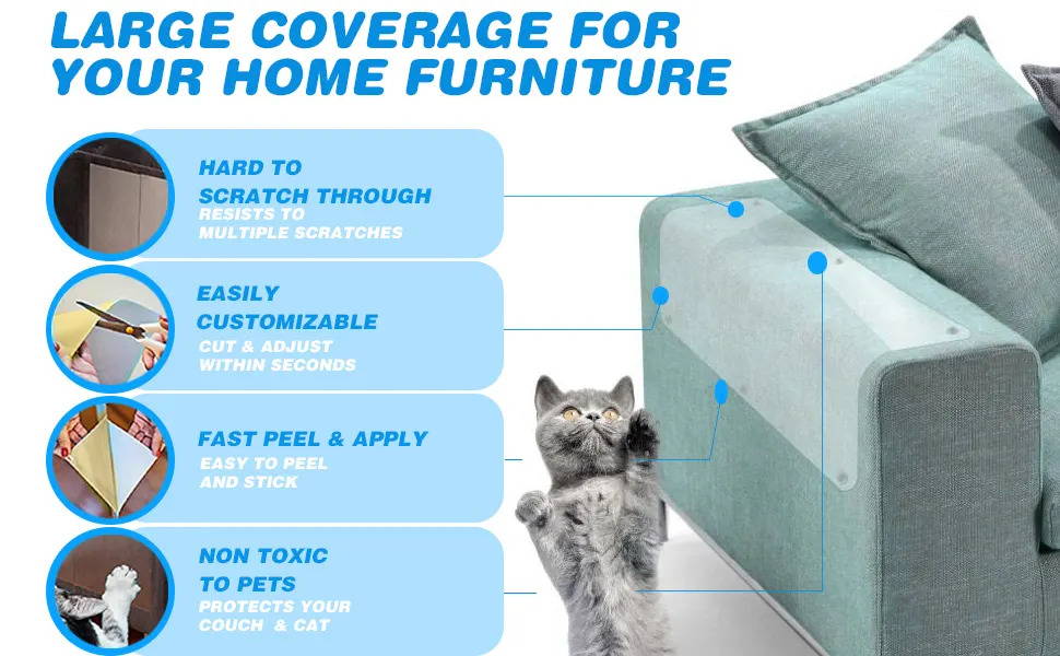 Furniture Protectors for Cats, douch Protector Cat, Cat Scratch Profector， Cat Scratching Guard (4 Pack)