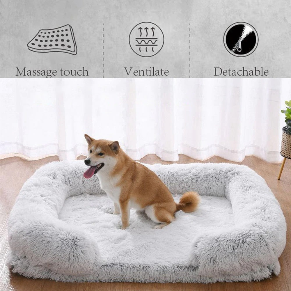 Calming Dog Bed - Cozy Orthopedic Faux Fur Memory Foam Lounger Dog Beds