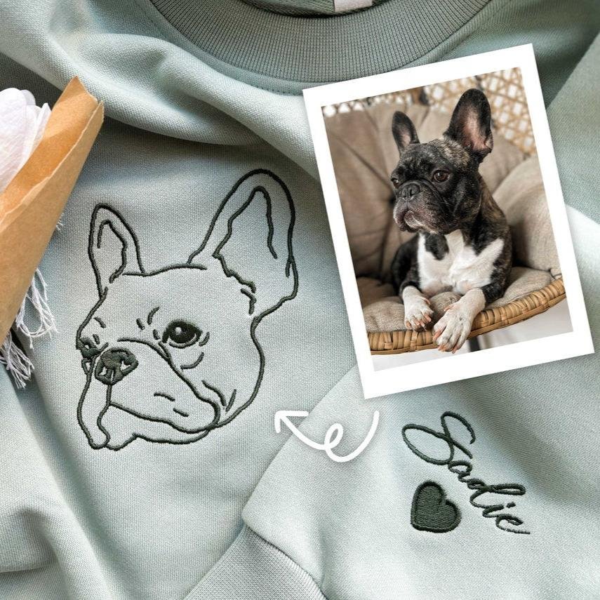 Embroidered Pet Face and Pet Name on Sleeve Sweatshirt & Hoodie for Pe