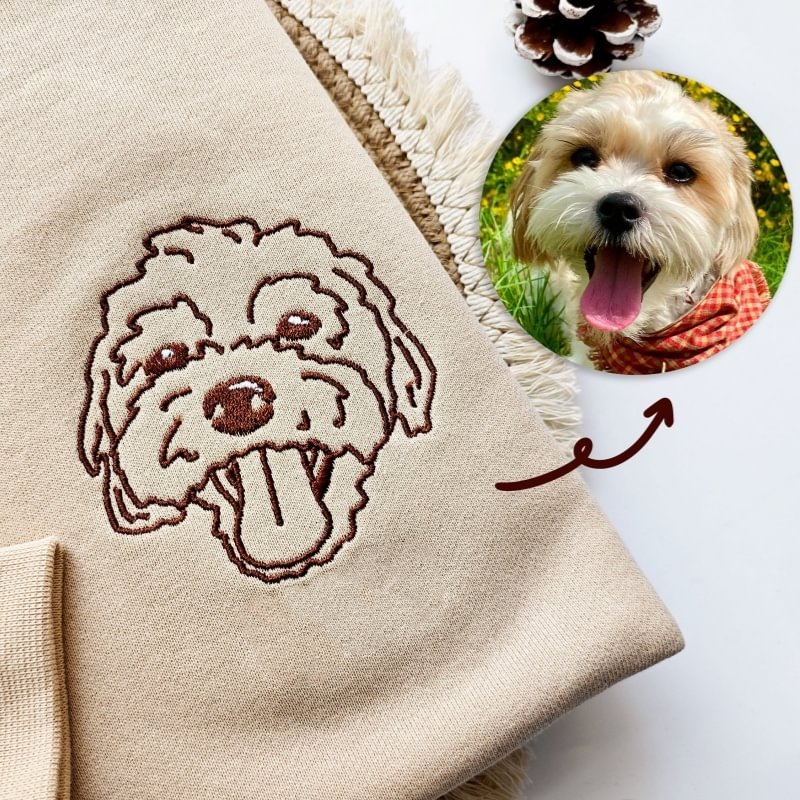 Embroidered Pet Face and Pet Name on Sleeve Sweatshirt & Hoodie for Pet Lovers