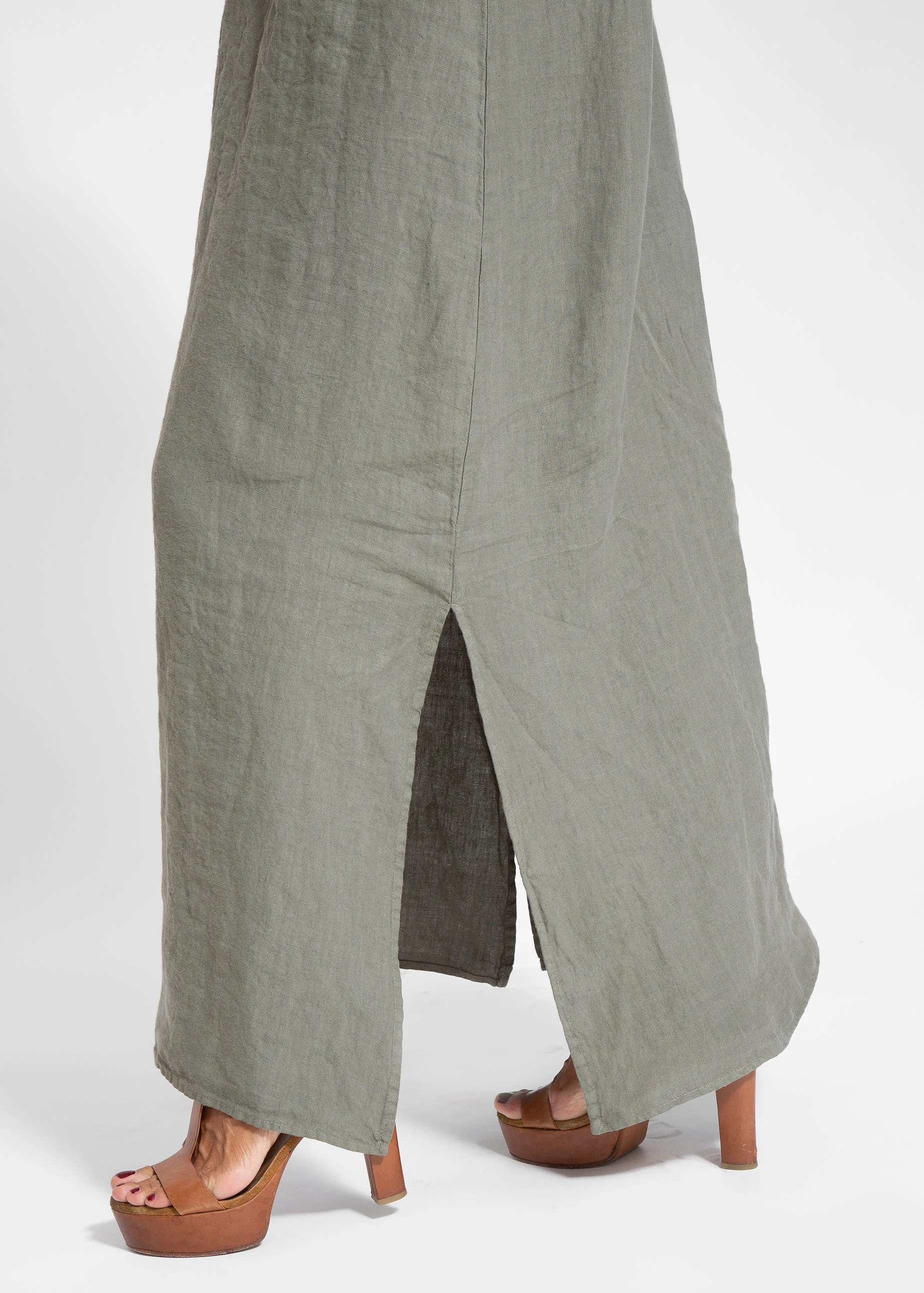 legant Solid Color Cotton Linen Sleeveless Long Dress