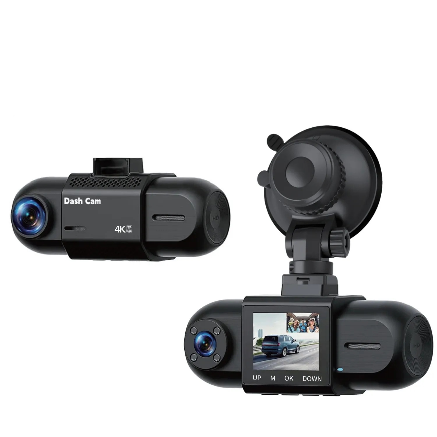4k Dash Camera For Cars Driving Recorder Double Recording Wifi 