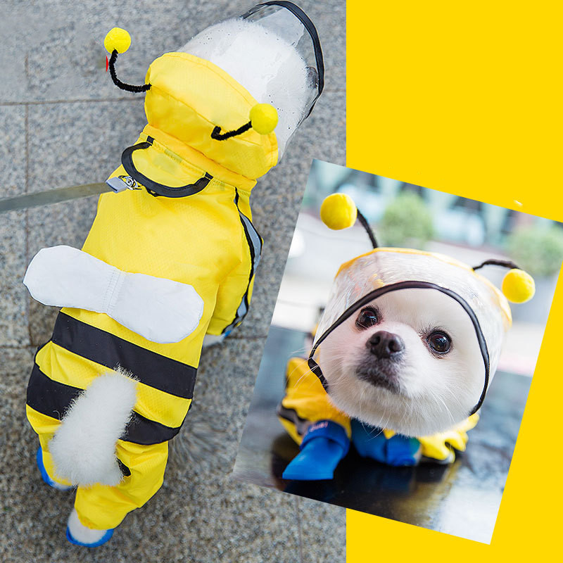 Dog Four-legged Bee Shaped Raincoat | Variety Size Raincoat for Dog with Harness