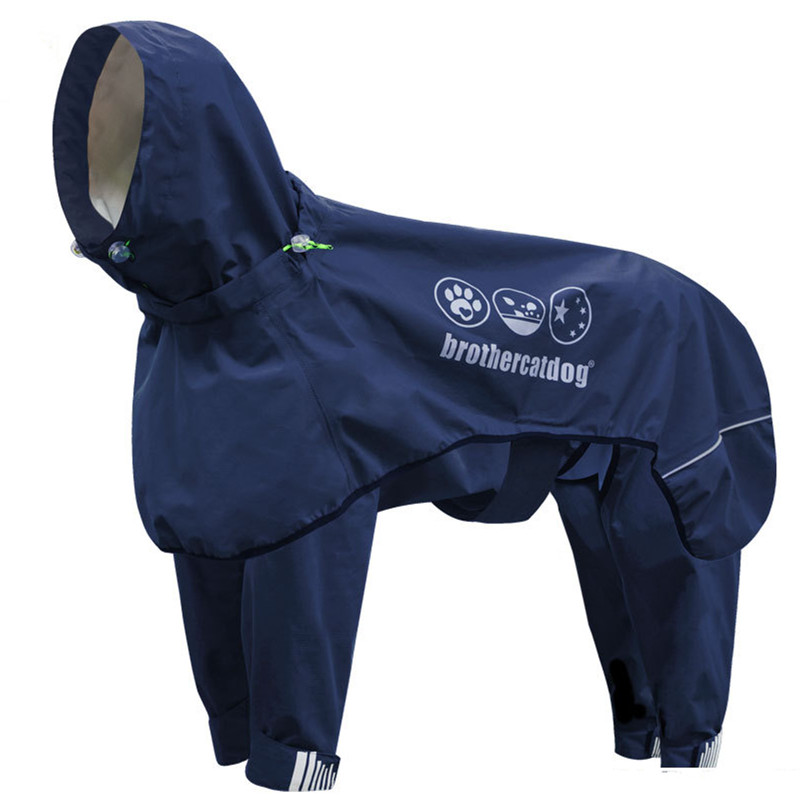 Fully Wrapped Reflective Dog Raincoat With Legs And Hood