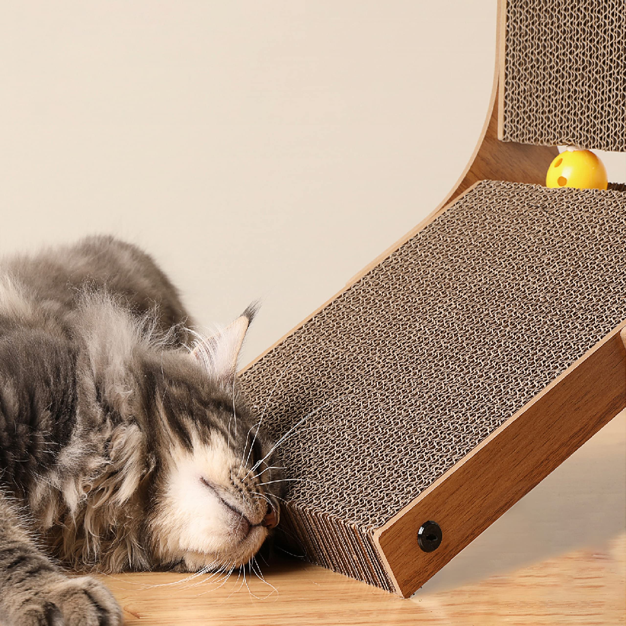 Cat Scratcher Pad, Cardboard Cat Scratcher with Cat Toys Ball Track for Indoor Cats and Kitten