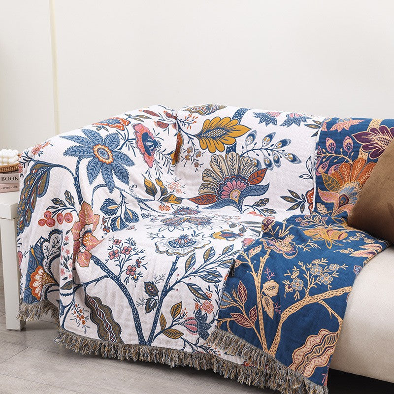 Eden Flora Tasseled Sofa Throw Blanket