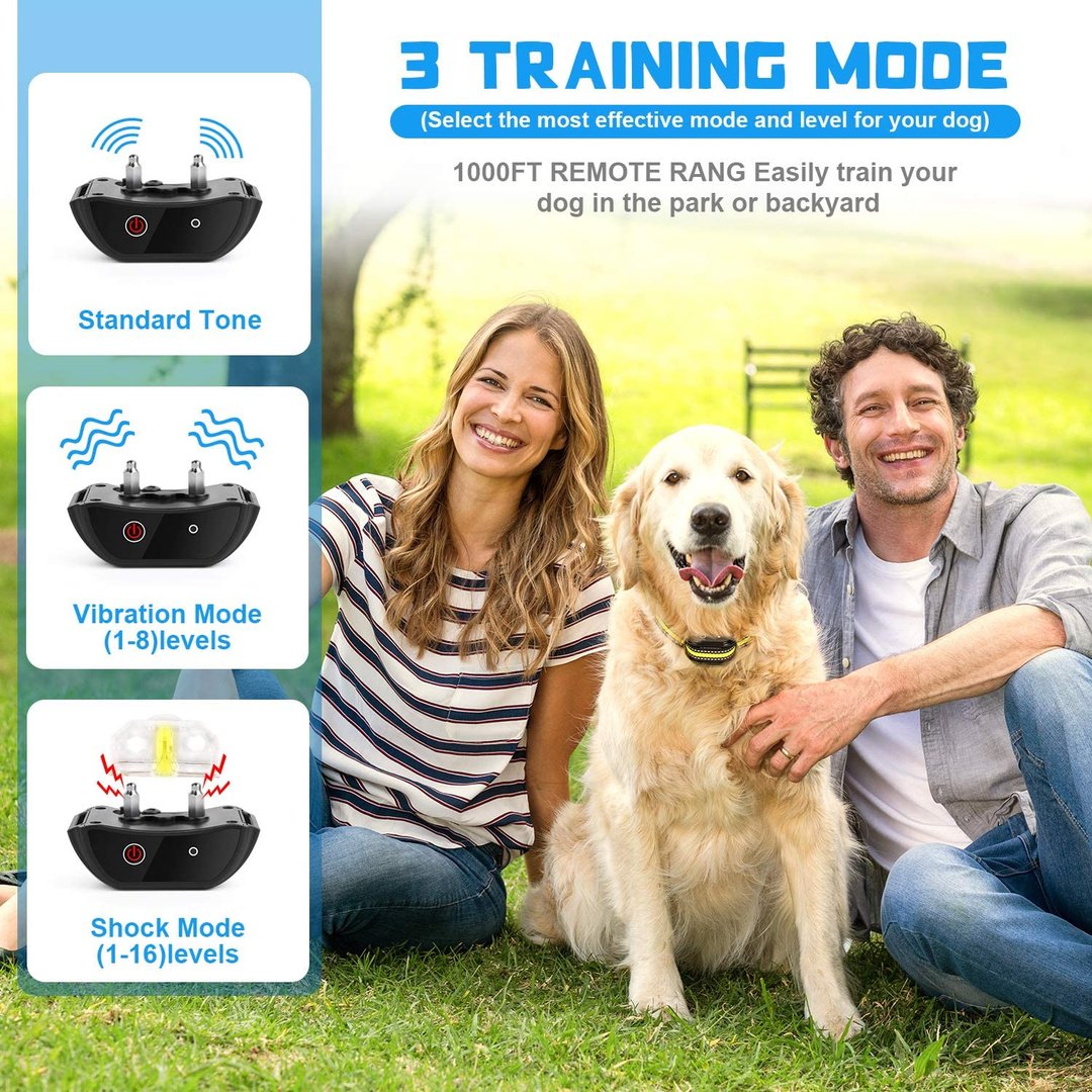 Dog Training Collar, Shock Collar for Dogs with Remote, Rechargeable Dog Shock Waterproof Bark Collar